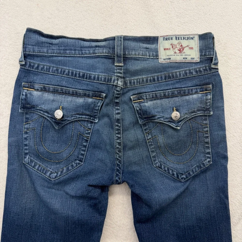 True Religion Rocco Jeans 33x34 Blue Relaxed Skinny Wave Runner Denim Flaps